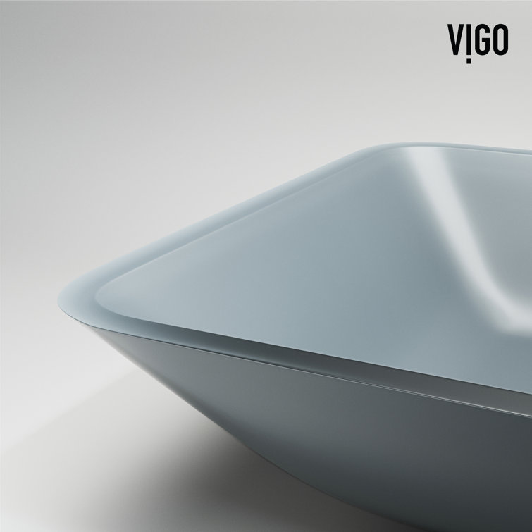 Sottile Luxury Frosted Blue Glass Rectangular Vessel Sink