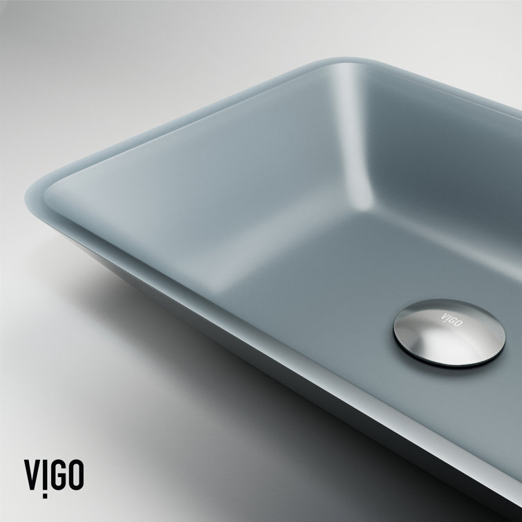 Sottile Luxury Frosted Blue Glass Rectangular Vessel Sink