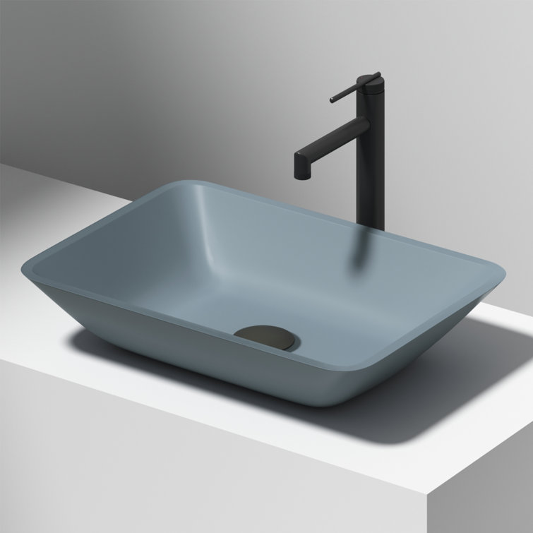 Sottile Luxury Frosted Blue Glass Rectangular Vessel Sink