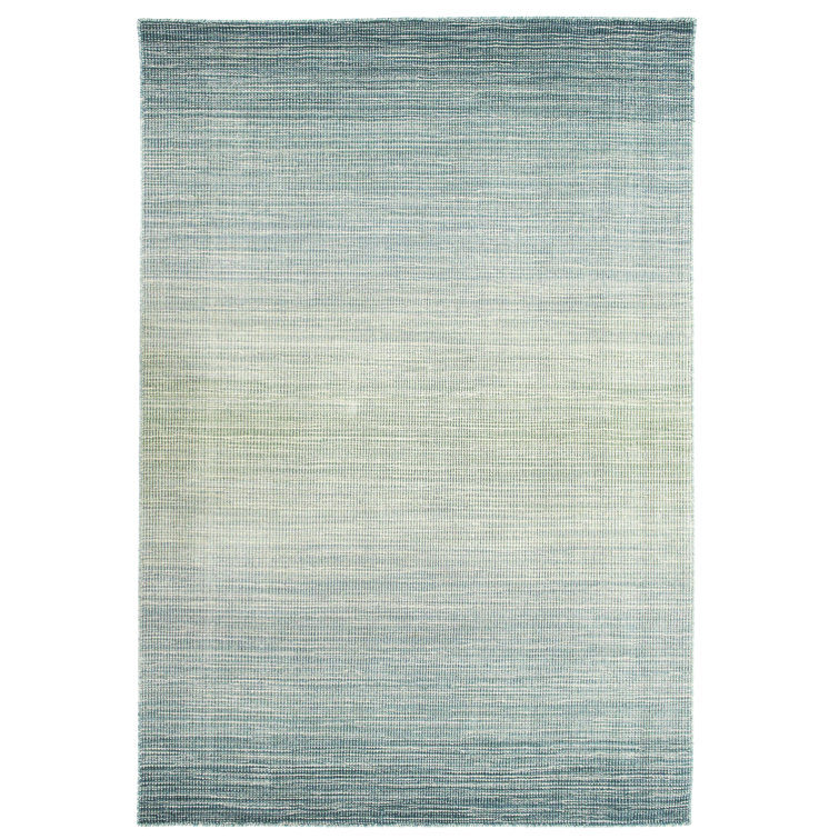 Handmade Aqua Blue Wool Rectangular Ombre Rug