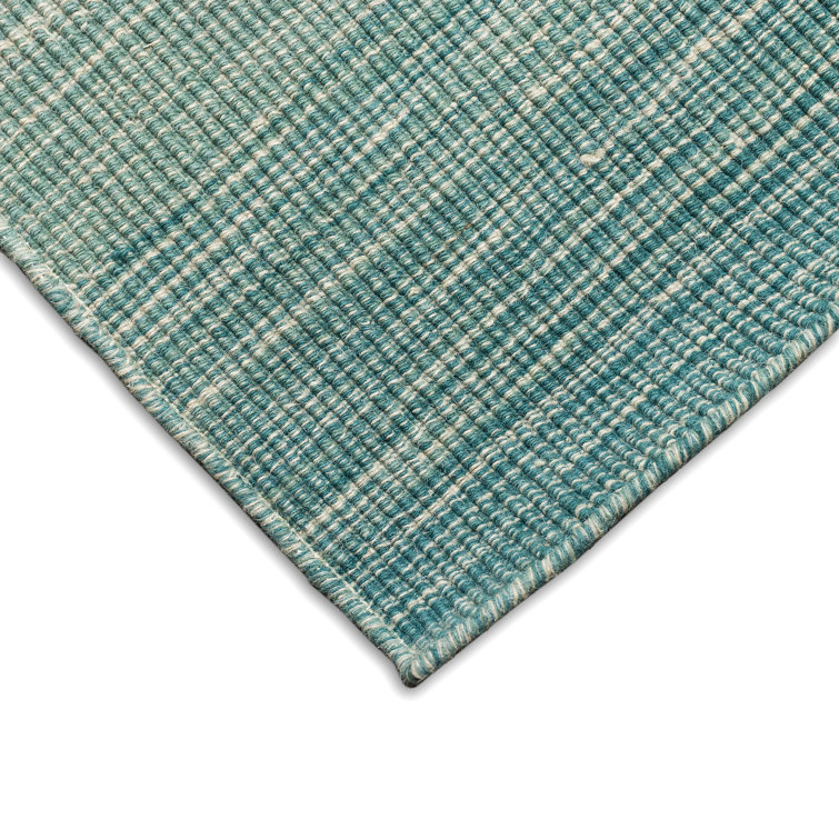 Handmade Aqua Blue Wool Rectangular Ombre Rug