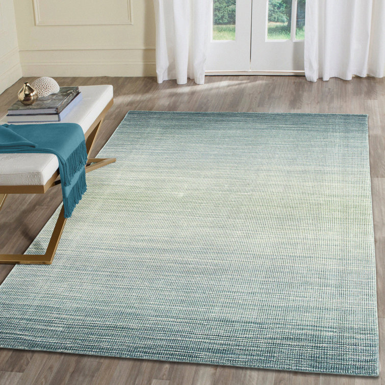 Handmade Blue Ombre Stripe Wool Rug 5' x 7'