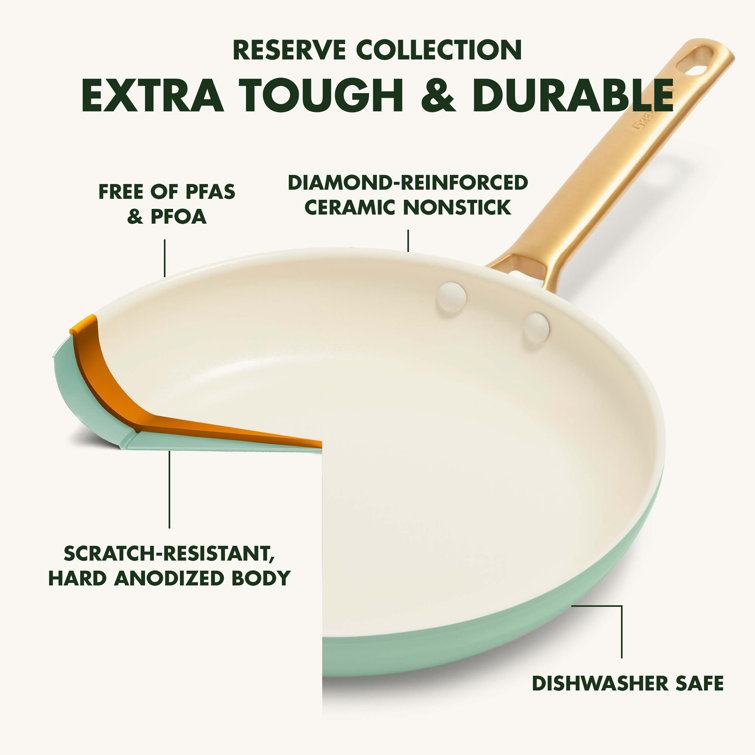 Mint Green Aluminum Nonstick 10-Piece Cookware Set with Gold Handles