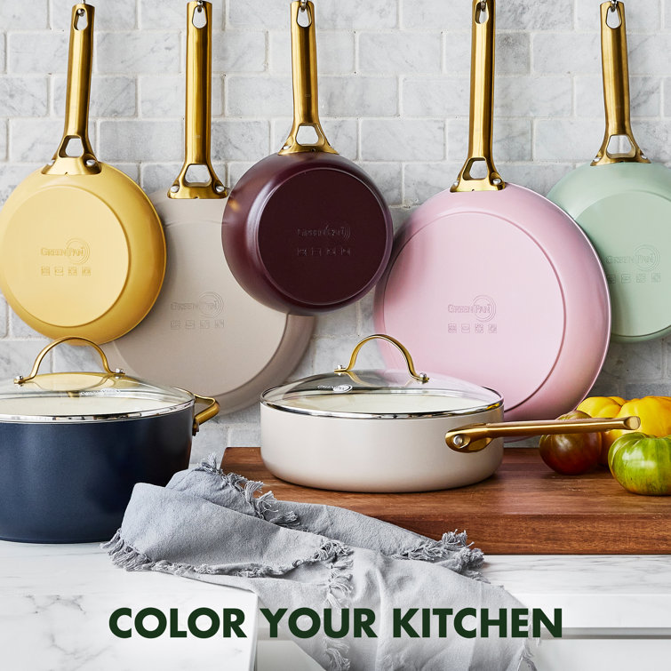 Mint Green Aluminum Nonstick 10-Piece Cookware Set with Gold Handles