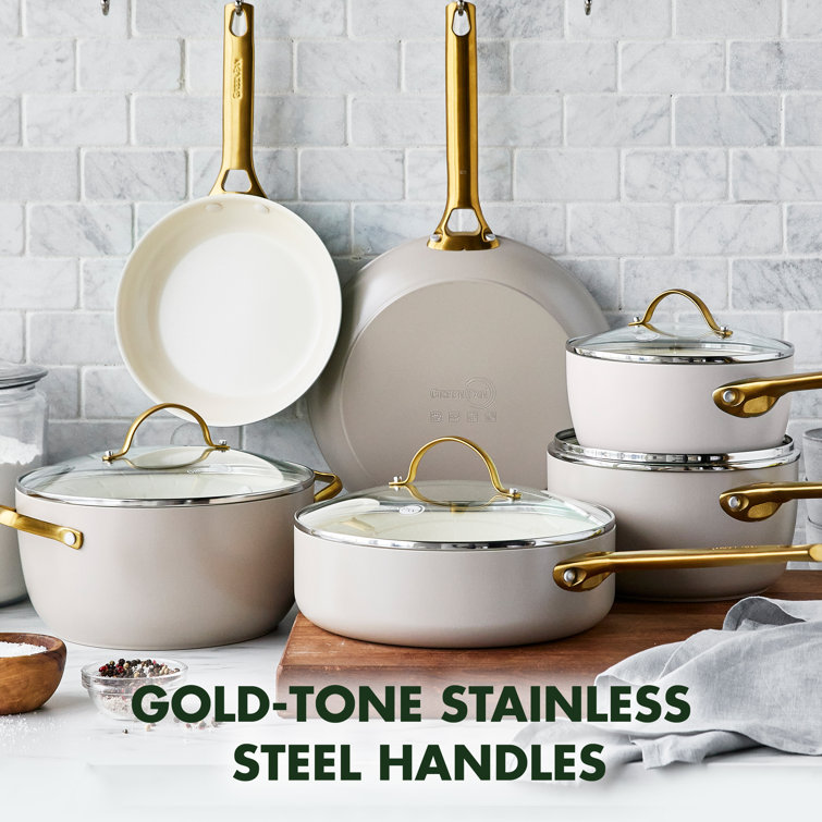 Taupe and Gold 10-Piece Anodized Nonstick Cookware Set