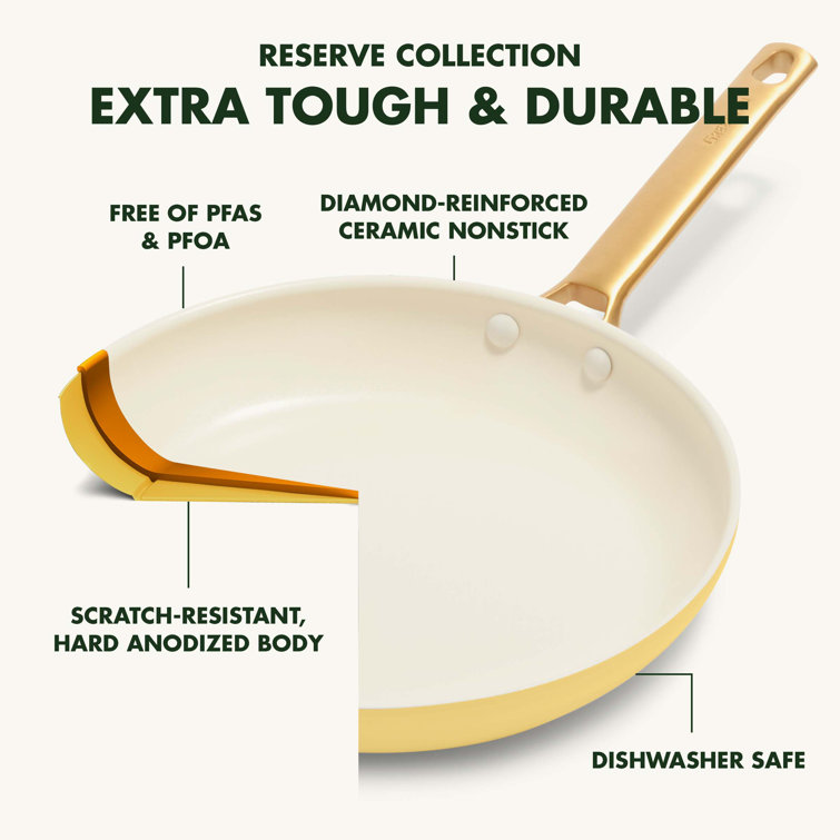 Sunrise Yellow Ceramic Nonstick 10-Piece Cookware Set with Gold Handles