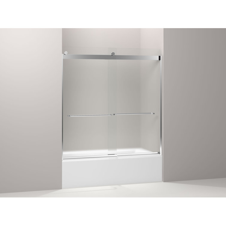 Levity Bright Silver Frameless Sliding Bath Door with Frosted Glass