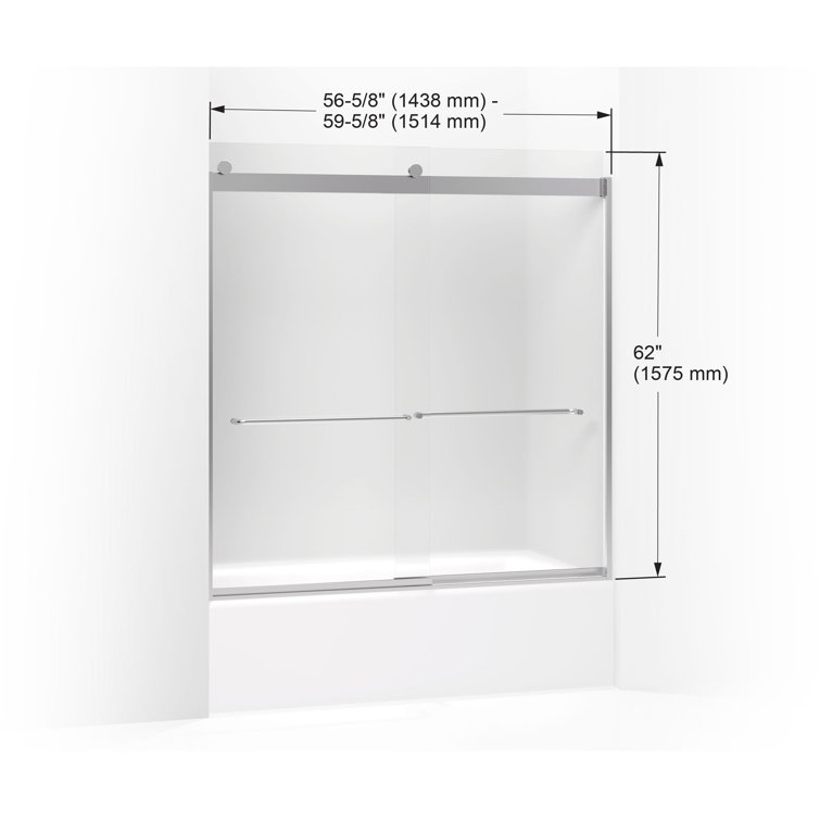 Levity Bright Silver Frameless Sliding Bath Door with Frosted Glass