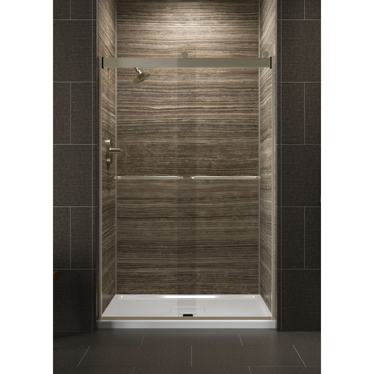 Levity 47.63" x 74" Clear Glass Bronze Frame Sliding Shower Door