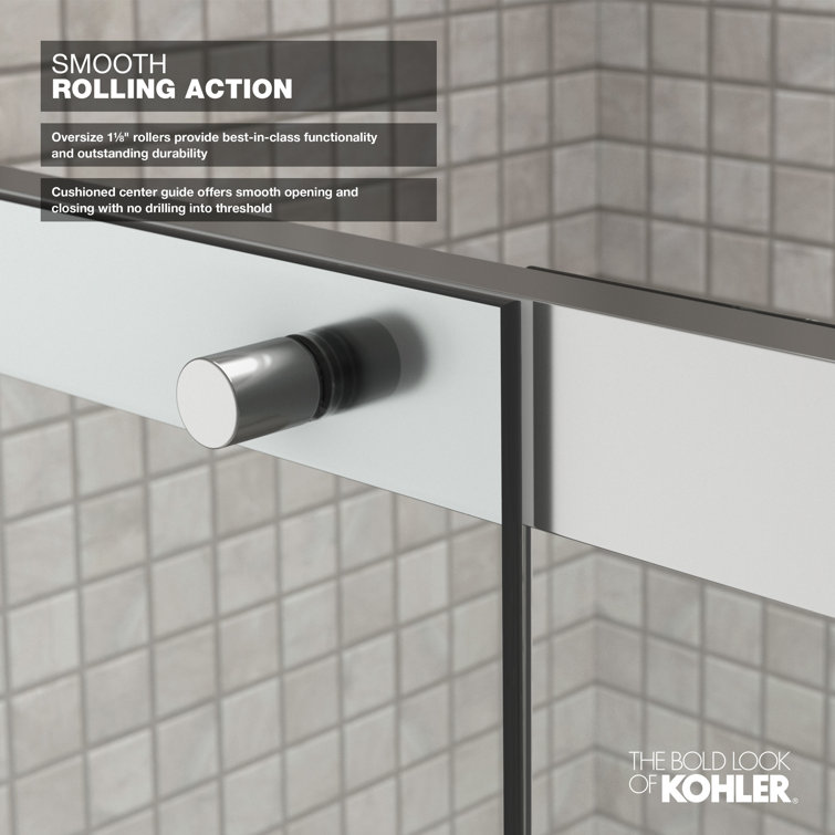 Bright Silver Frameless Sliding Shower Door with Clear Glass