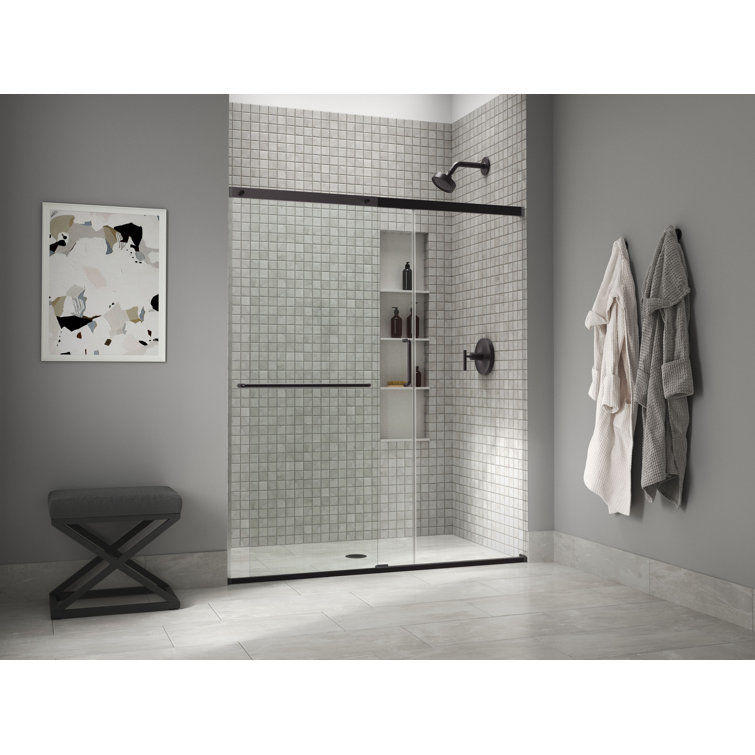 Matte Black Semi-Frameless Sliding Shower Door with Clear Glass