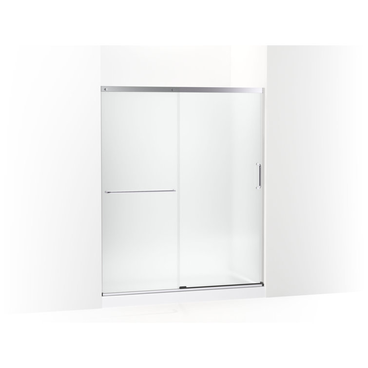 Bright Silver Frameless Sliding Shower Door with Frosted Glass