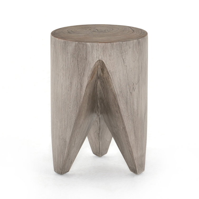Contemporary Gray Teak Round Side Table - 12" Indoor/Outdoor