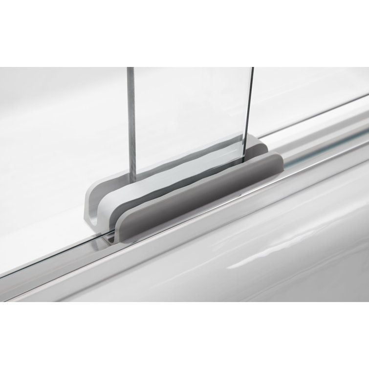 Bright Polished Silver Frameless Sliding Bath Door with Clear Glass