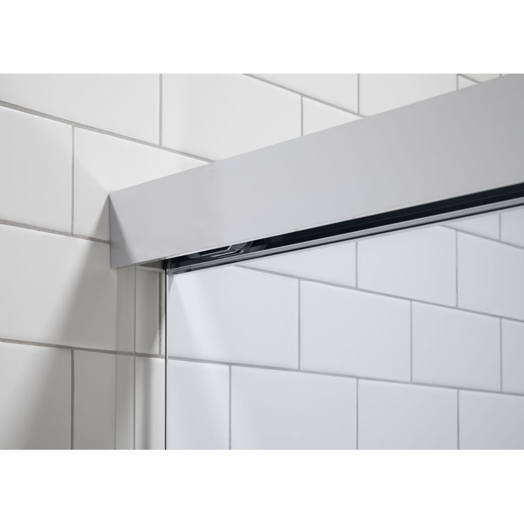 Bright Polished Silver Frameless Sliding Shower Door with Frosted Glass