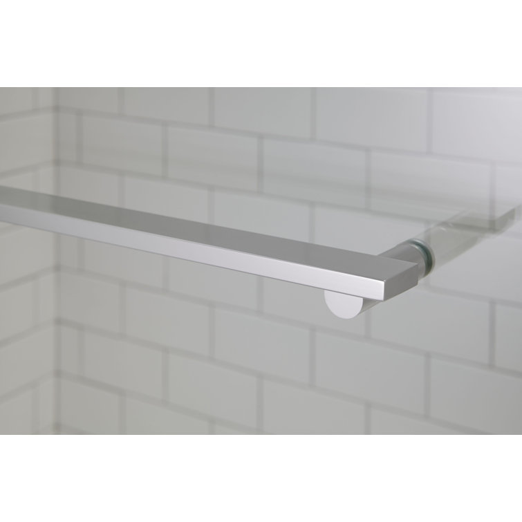 Bright Polished Silver Frameless Sliding Bath Door with Clear Glass