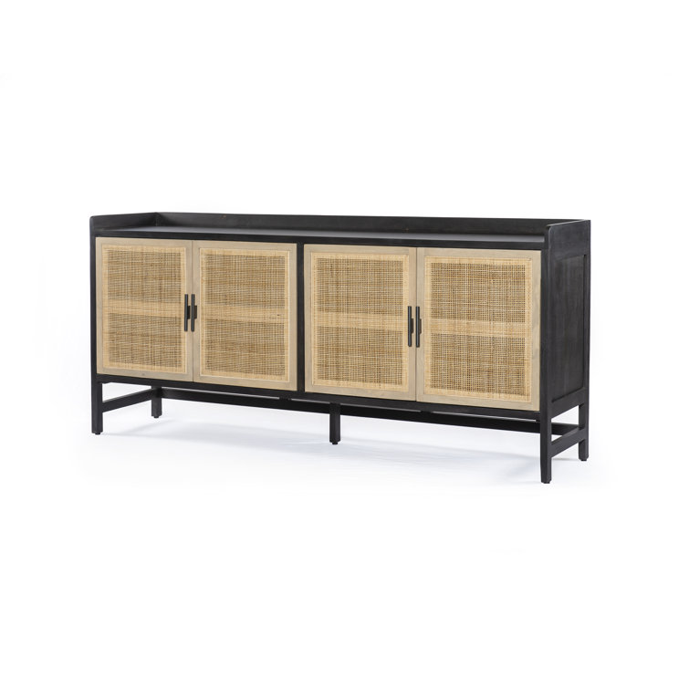 Caprice 72'' Black Wash Mango Wood and Cane Sideboard