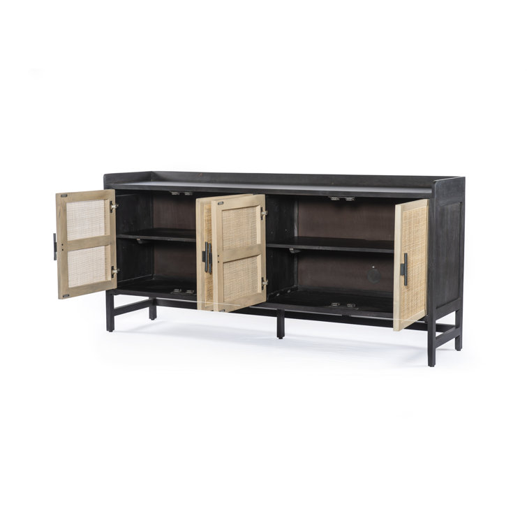 Caprice 72'' Black Wash Mango Wood and Cane Sideboard