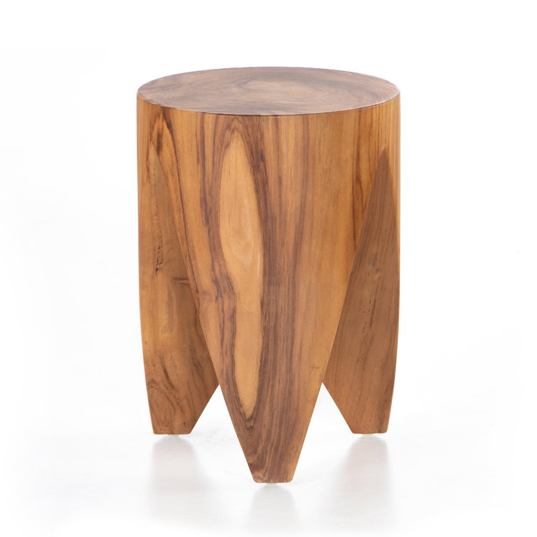 Sculptural Natural Teak Round Outdoor End Table, 12"