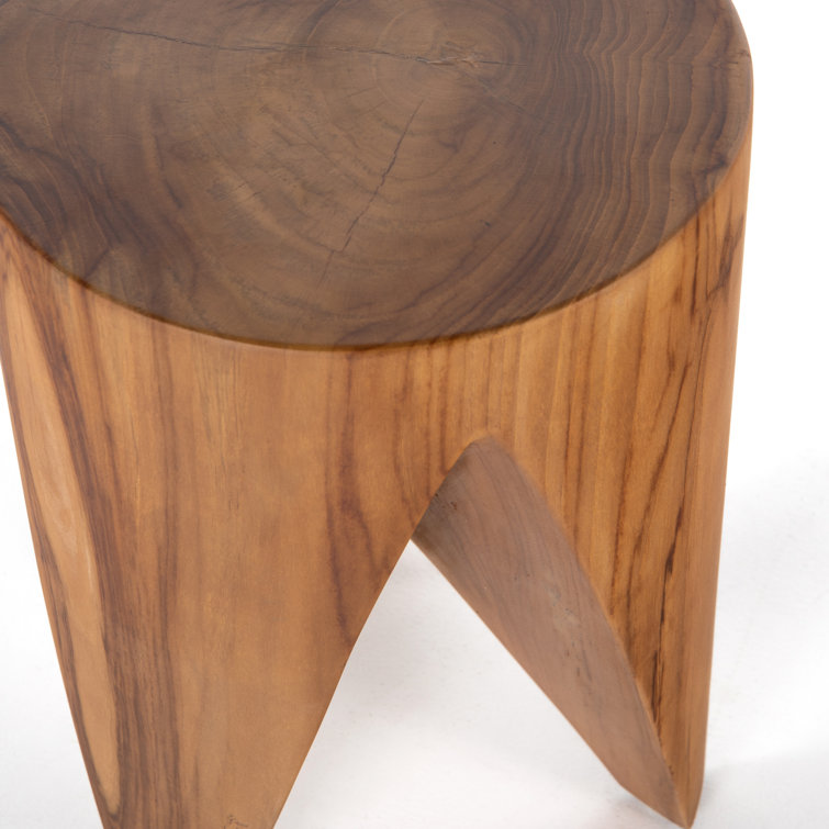 Sculptural Natural Teak Round Outdoor End Table, 12"