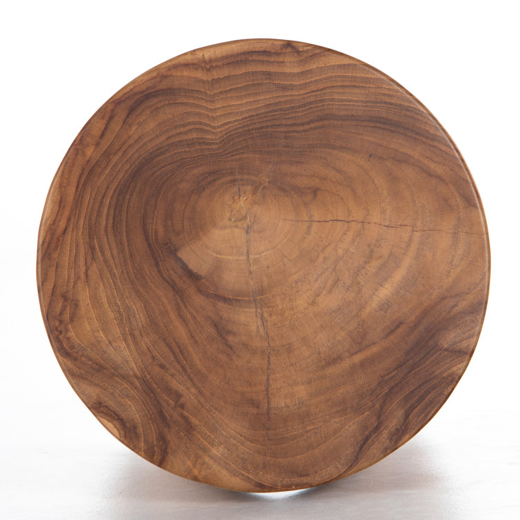 Sculptural Natural Teak Round Outdoor End Table, 12"