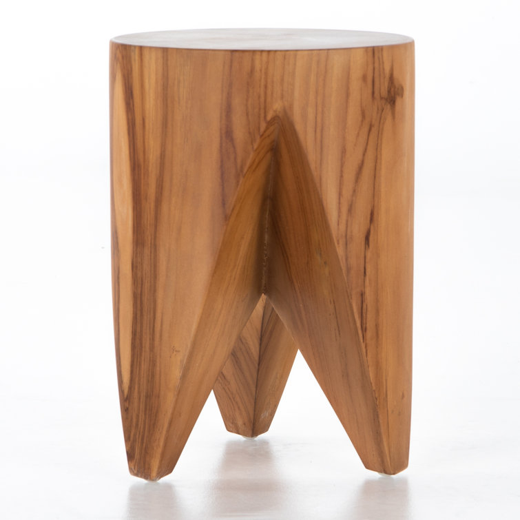 Sculptural Natural Teak Round Outdoor End Table, 12"