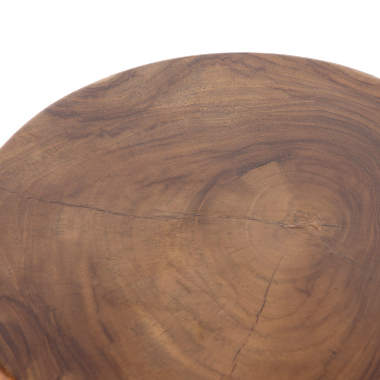 Sculptural Natural Teak Round Outdoor End Table, 12"