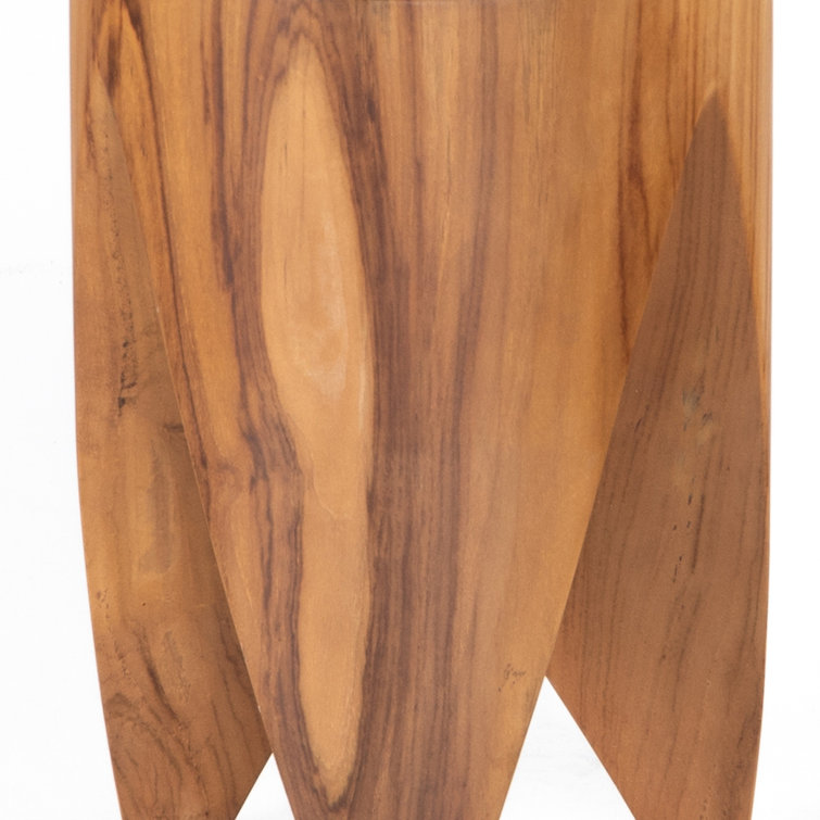 Sculptural Natural Teak Round Outdoor End Table, 12"