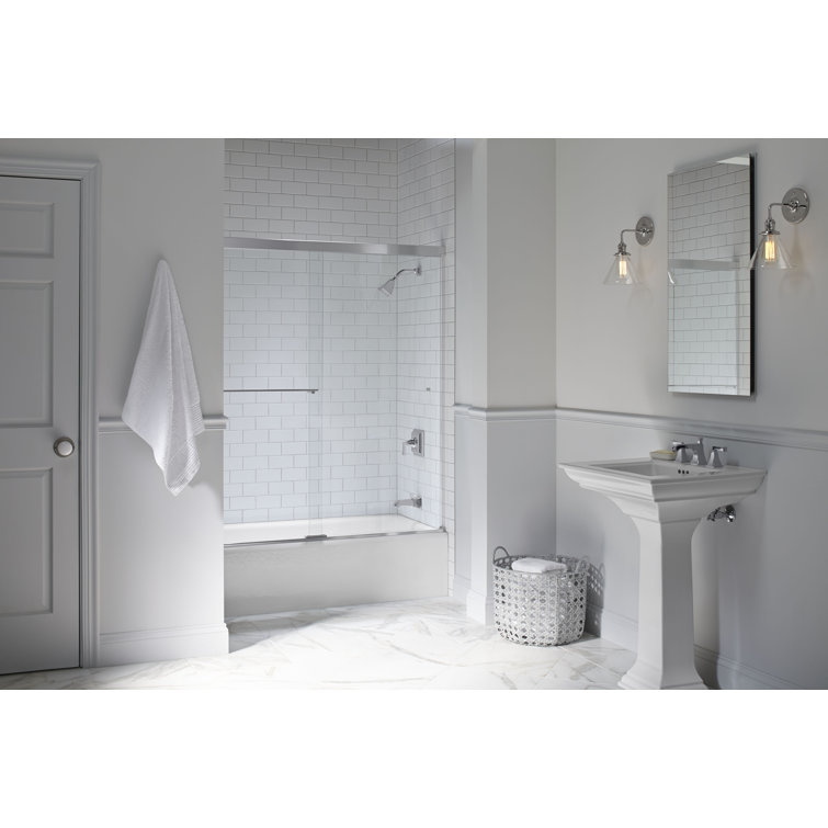 Bright Polished Silver Frameless Sliding Bath Door with Clear Glass