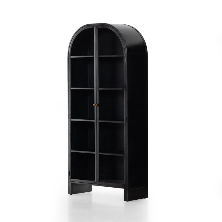 Breya Black Iron Arched Display Cabinet with Tempered Glass Doors