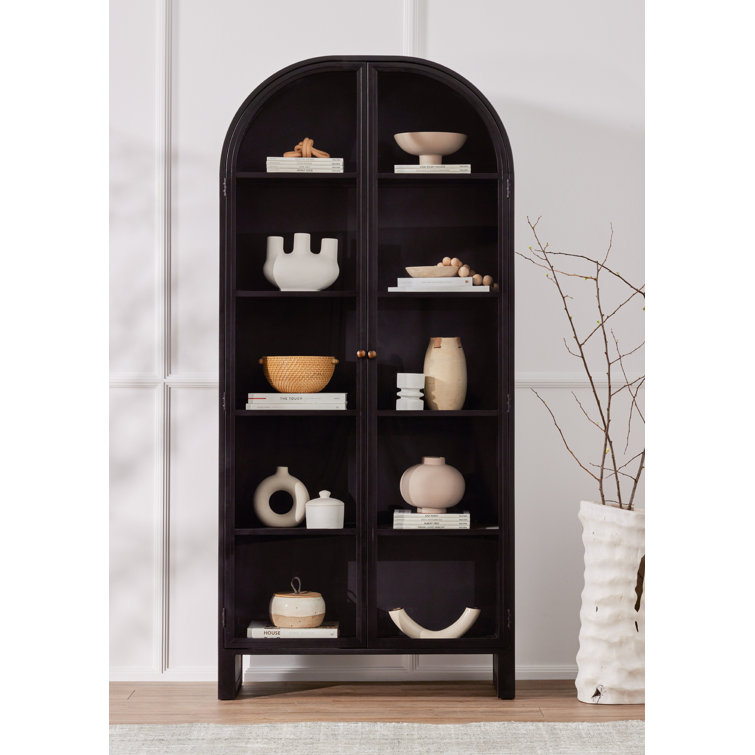 Tall Black Iron and Vintage White Oak Arched Display Cabinet