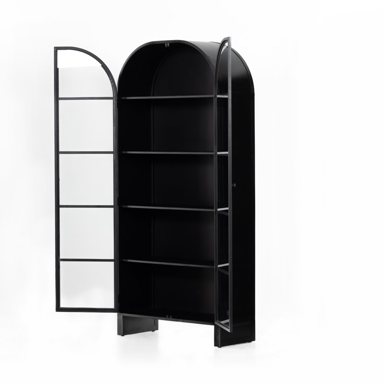 Breya Black Iron Arched Display Cabinet with Tempered Glass Doors