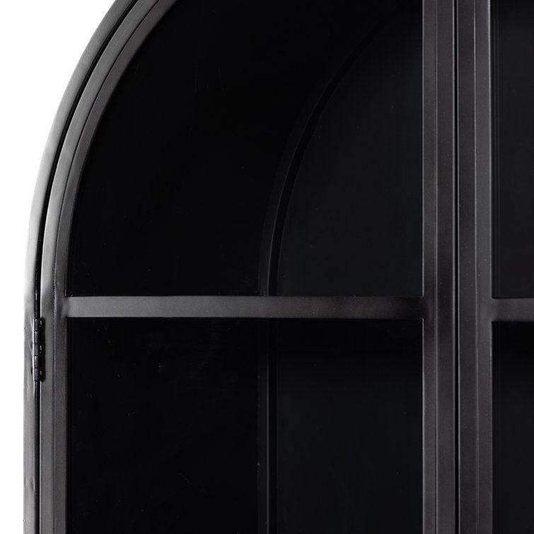 Breya Black Iron Arched Display Cabinet with Tempered Glass Doors