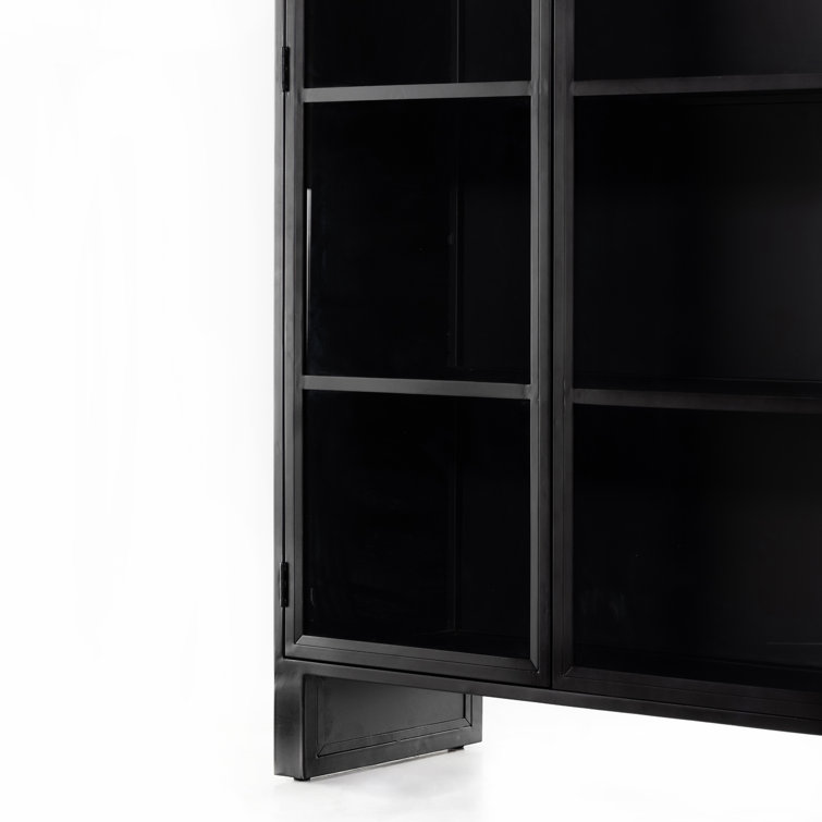 Breya Black Iron Arched Display Cabinet with Tempered Glass Doors