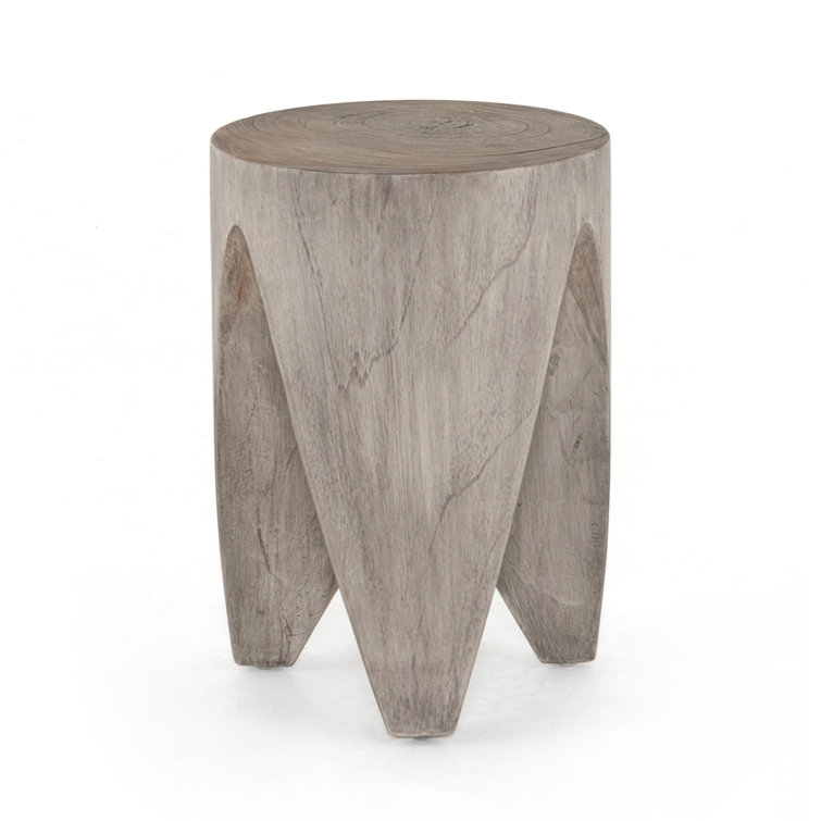 Contemporary Gray Teak Round Side Table - 12" Indoor/Outdoor