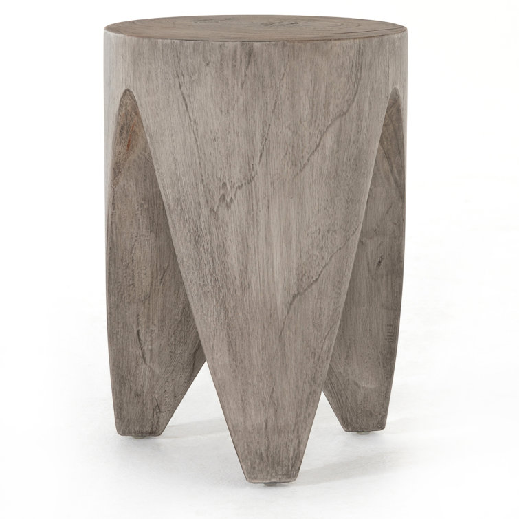 Contemporary Gray Teak Round Side Table - 12" Indoor/Outdoor