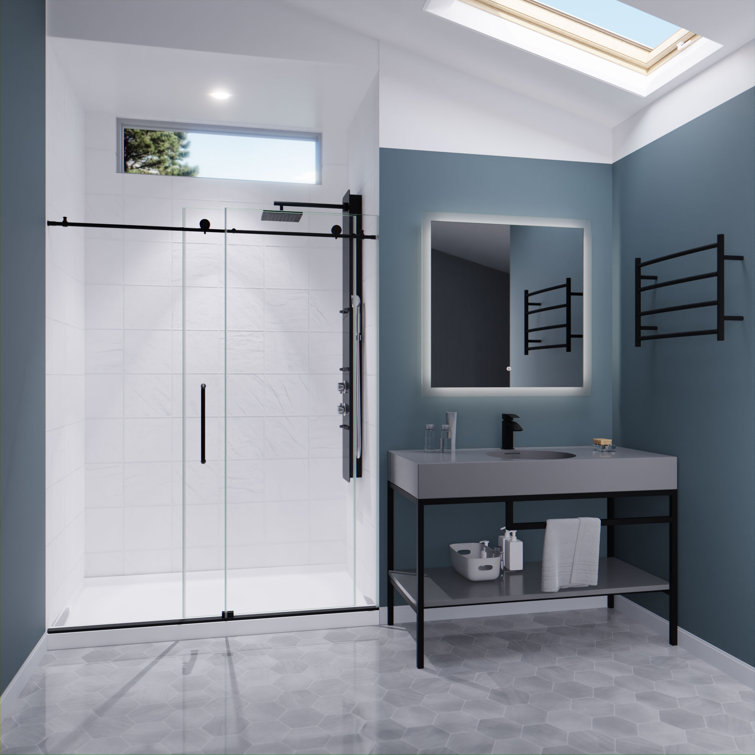 Matte Black Frameless Sliding Glass Shower Door Kit