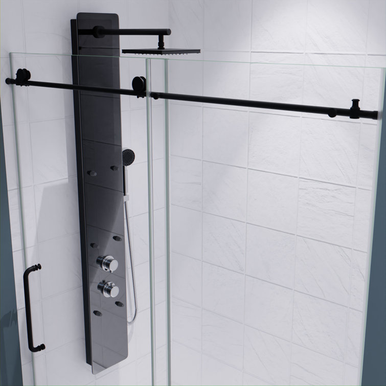 Matte Black Frameless Sliding Glass Shower Door Kit