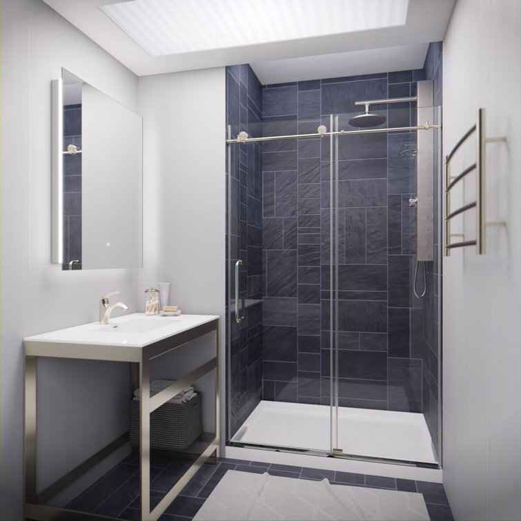 Madam Series 48" x 76" Brushed Nickel Frameless Sliding Shower Door
