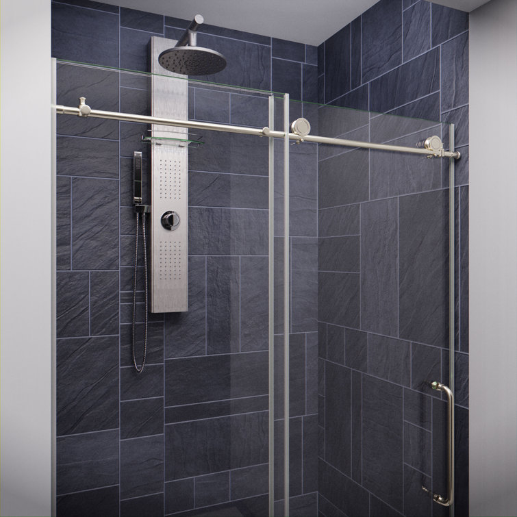 Leon 48" x 76" Brushed Nickel Frameless Sliding Shower Door