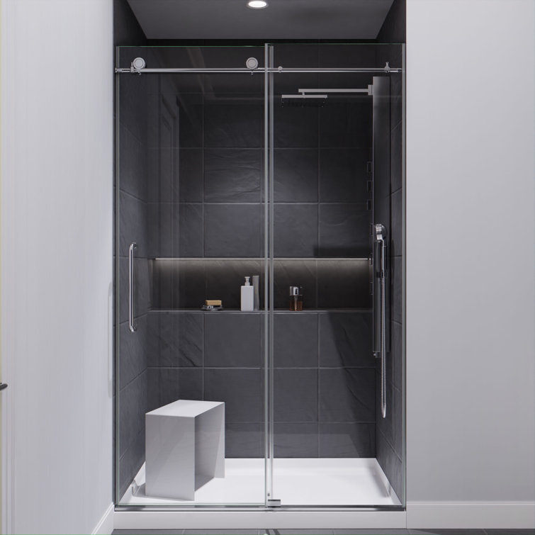 Leon 48" Polished Chrome Frameless Sliding Shower Door with Clear Glass