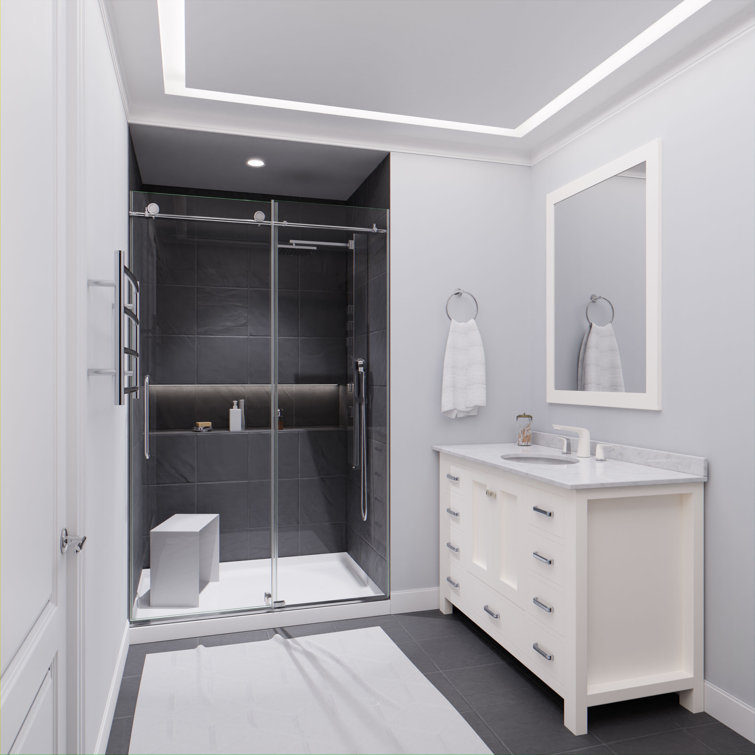 Leon 48" Polished Chrome Frameless Sliding Shower Door with Clear Glass