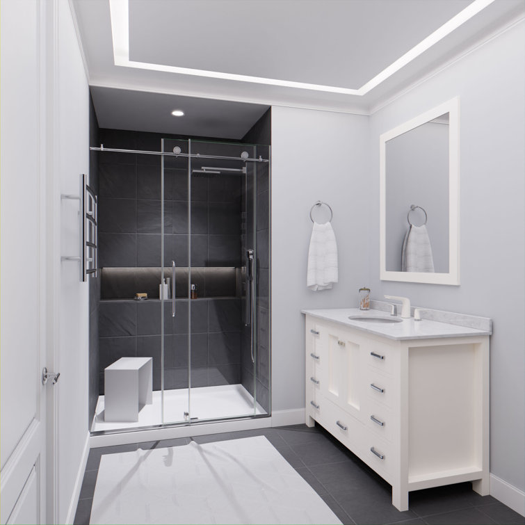 Leon 48" Polished Chrome Frameless Sliding Shower Door with Clear Glass