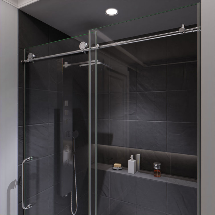 Leon 48" Polished Chrome Frameless Sliding Shower Door with Clear Glass