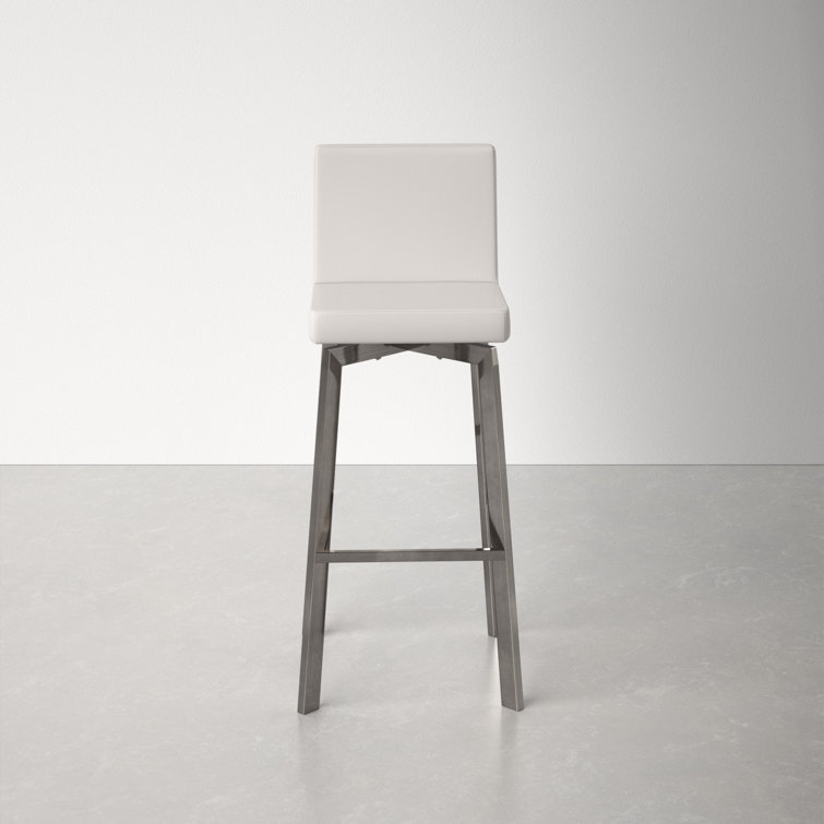 White Faux Leather Swivel Bar Stool with Stainless Steel Frame