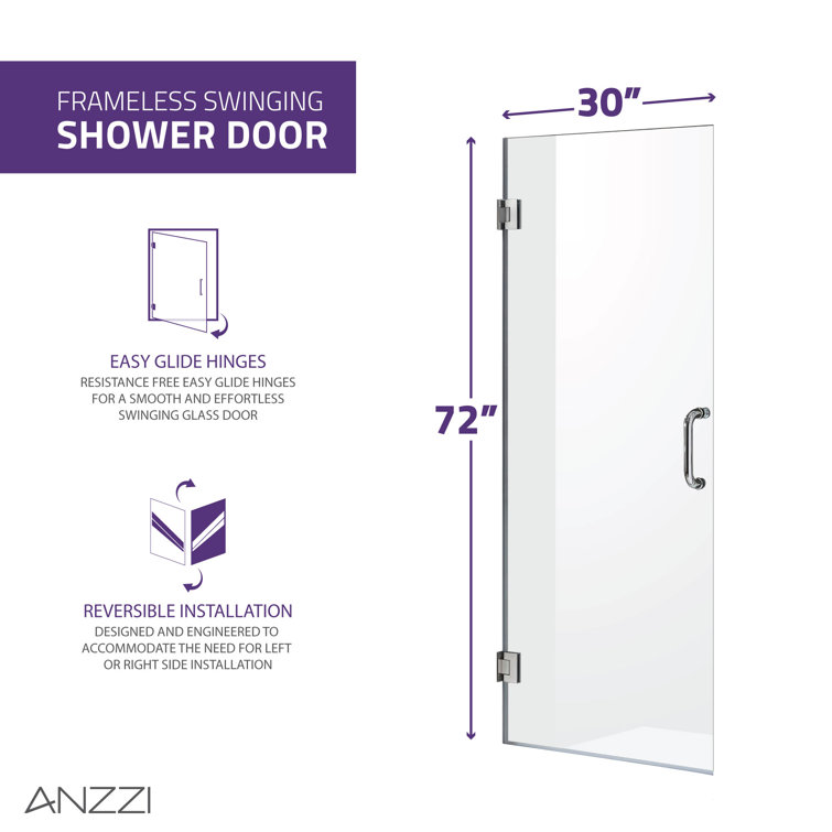 Matte Black 30" x 72" Frameless Hinged Shower Door