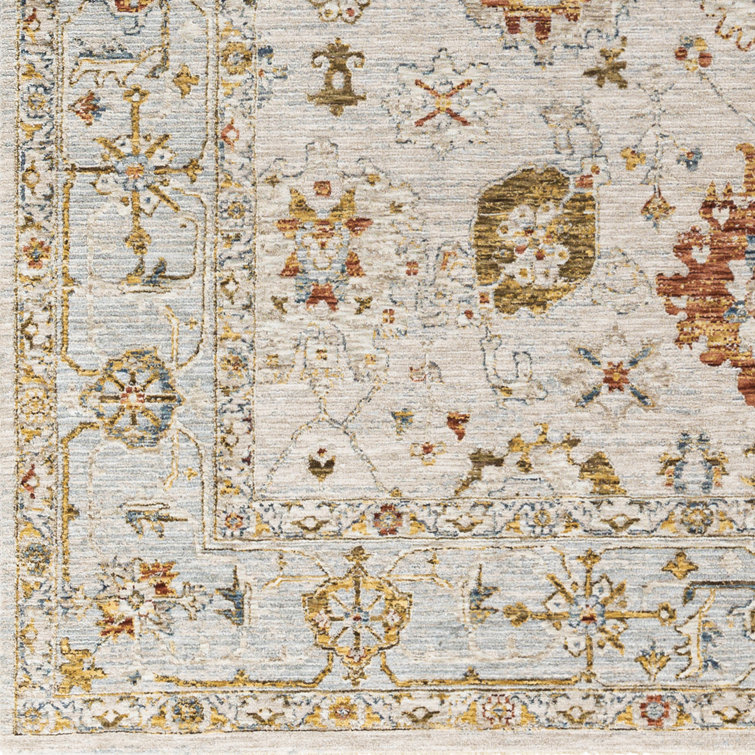 Gray and Beige Synthetic Rectangular Washable Area Rug