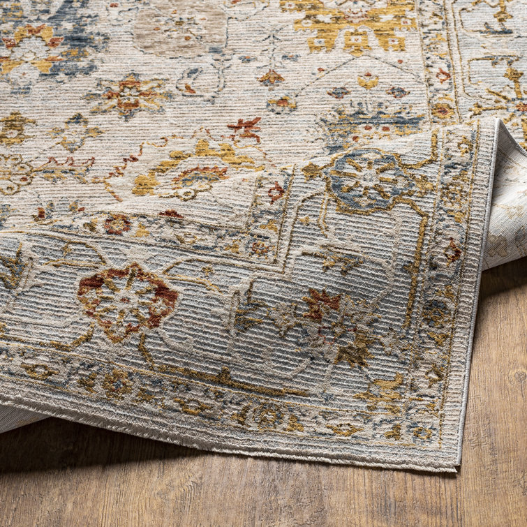 Gray and Beige Synthetic Rectangular Washable Area Rug
