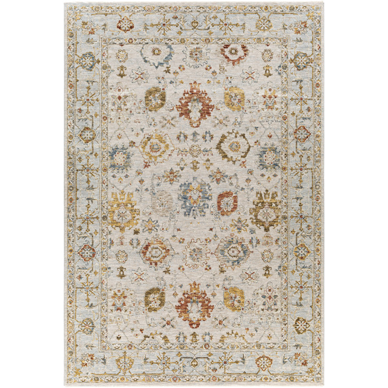 Gray and Beige Synthetic Rectangular Washable Area Rug