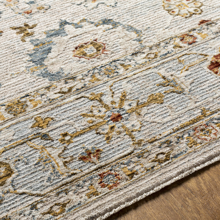 Gray and Beige Synthetic Rectangular Washable Area Rug